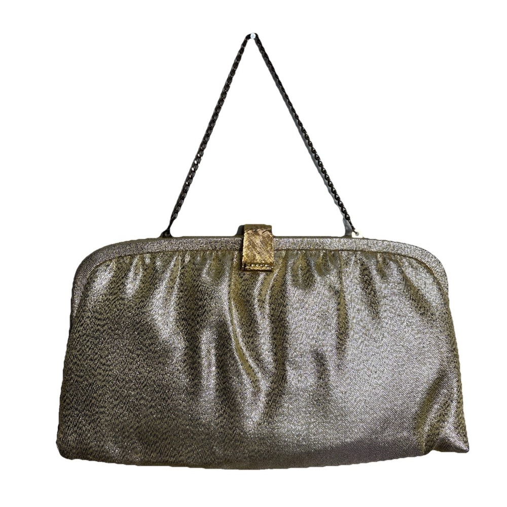 Vtg After Five Metallic‎ Gold Framed Evening Bag Purse Convertible Clutch Chain